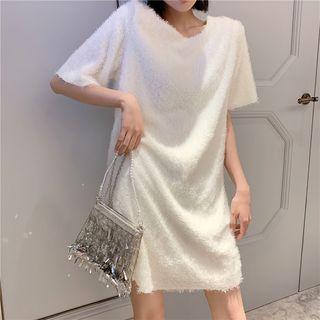 Furry Knit Short-sleeve Dress