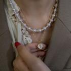 Set: Rose Pendant Alloy Necklace + Faux Pearl Necklace Set Of 2 - Rose Pendant Alloy Necklace & Faux Pearl Necklace - Gold & Off-white - One Size