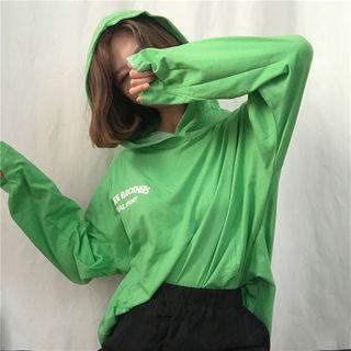 Loose-fit Lettering Long-sleeve Hooded T-shirt