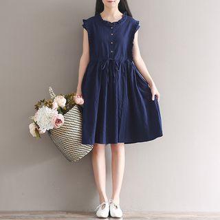Sleeveless Ruffle Mini A-line Linen Dress