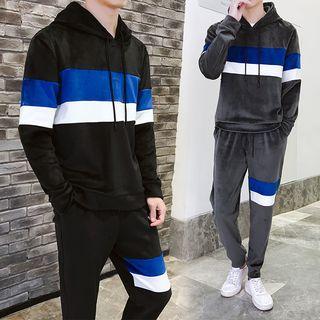 Set: Contrast Trim Pleuche Hoodie + Sweatpants