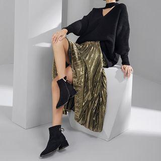 Bow Back Chunky Heel Ankle Boots