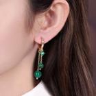 Bead Drop Earring 1 Pair - Gold & Green - One Size