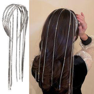 Rhinestone Layered Tassel Headband Silver - One Size