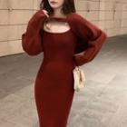 Spaghetti Strap Midi Knit Dress / Cropped Sweater