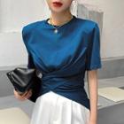 Short-sleeve Shoulder Padded Twist Top