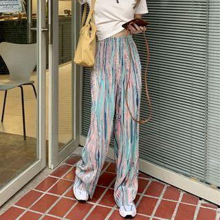 Print Wide-leg Pants Pink & Green - One Size