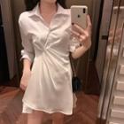 Frilled 3/4-sleeve Chiffon Shirt Dress