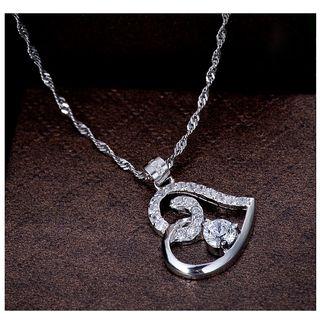 925 Sterling Silver Rhinestone Heart Necklace
