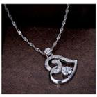 925 Sterling Silver Rhinestone Heart Necklace
