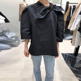 Ribbon Elbow-sleeve Blouse
