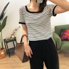 Striped Square-neck Short-sleeve Knit Top