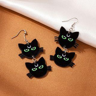 Cat Alloy Dangle Earring E2348 - 1 Pair - Black - One Size