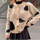 Cow Print Cardigan / Pleated Mini Skirt
