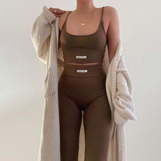 Set: Ribbed Cropped Camisole + Ribbed High Waist Skinny Pants