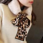 Faux Fur Scarf With Leopard Print Bow