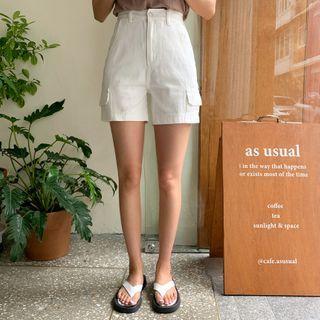 High-waist Flap-pocket Shorts