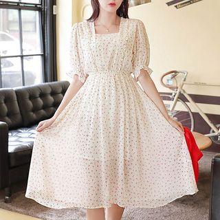 Frilled Cherry-patterned Long Dress