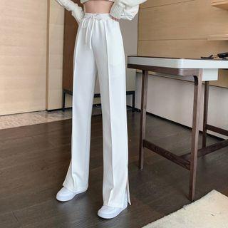Plain Straight Leg Pants White - One Size