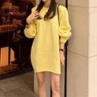 Long Sleeve Round Neck Plain Dress Light Yellow - One Size