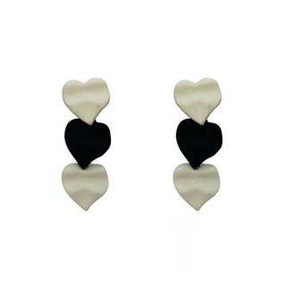 Heart Drop Earring 1 Pair - White & Black - One Size