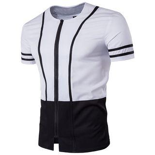 Short-sleeve Color Block Slim T-shirt