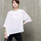 3/4-sleeve Frilled Crepe Top