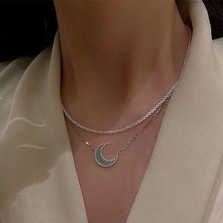 Rhinestone Necklace Set Of 2 - Silver - One Size