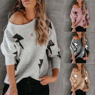 Long Sleeve Lightning Print Loose-fit Sweater