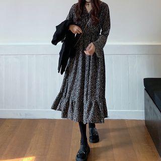 Floral Long-sleeve Midi Dress / Sweater
