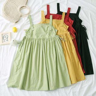 Tie-side Sleeveless Plain Dress