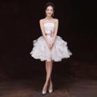 Rhinestone Strapless Ruffled Mini Prom Dress