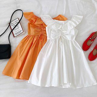 Plain Off-shoulder Frilled Lace-up Dress
