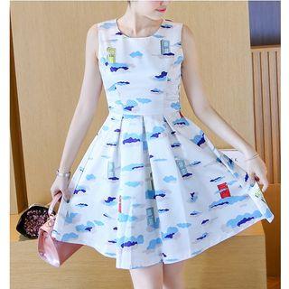 Cloud Print Sleeveless A-line Dress