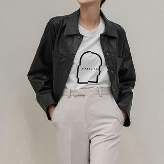 Stitched Short Faux-leather Jacket