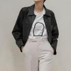Stitched Short Faux-leather Jacket