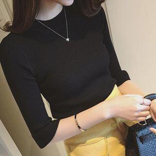 Elbow-sleeve Knit Pullover