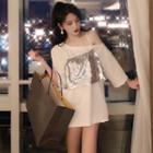 One-shoulder Elbow-sleeve T-shirt