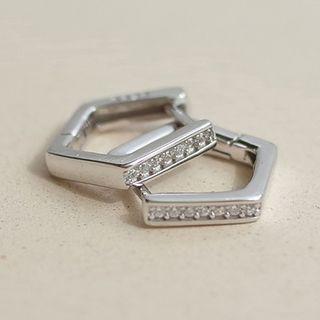 925 Sterling Silver Rhinestone Pentagon Earring