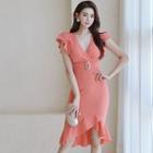 V-neck Ruffle Trim Midi Mermaid Dress