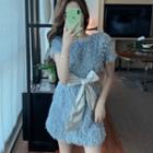 Furry Short-sleeve Sheath Dress