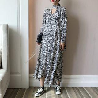 Long-sleeved Leopard Chiffon Dress