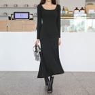 Long-sleeve U-neck Maxi A-line Dress