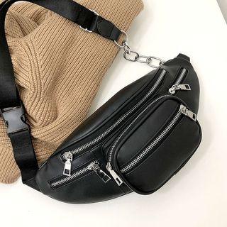 Chain Detail Zipper Belt Bag