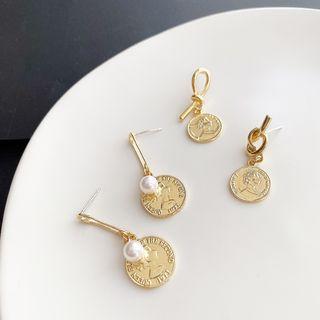 Non-matching Alloy Coin Dangle Earring (various Designs)