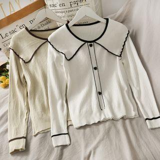 Contrasted Peter Pan-collar Knit Top