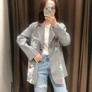 Flower Plaid Blazer
