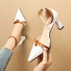 Two-tone Ankle Strap Chunky Heel Pumps
