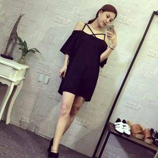 Lattice Frilled Short-sleeve Dress