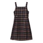 Plaid Midi Overall Dress Navy Blue - One Size